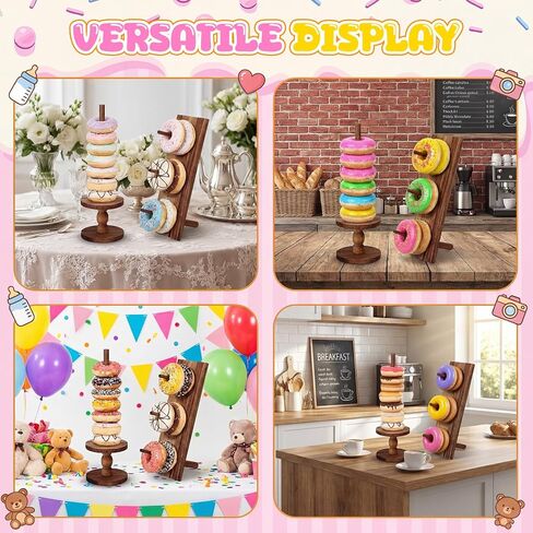 Zhehao 4 Pcs Donut Stand Acacia Wood Display Dessert Donut Wall Holders Bagel Stand Display Table Decoration for Party, Dessert Table, Birthday, Wedding, Baby Shower, Bridal Showers in Saudi Arabia