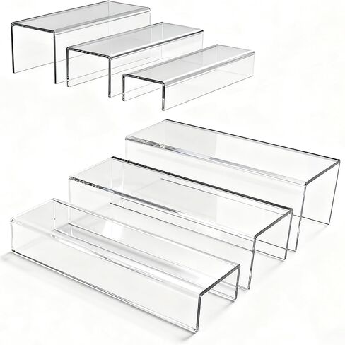 MerryNine Acrylic Risers, 6 Pcs 2 Set 8.6"L Clear Display Stand, Rectangular Acrylic Display Risers, Transparent Pop stand for Cupcakes, Figures, cosmetics, Retail, Shoe Showcase, Collectibles Display in Kuwait