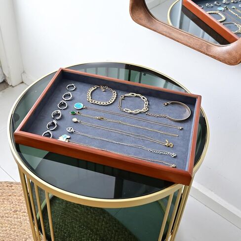 Elegant Wood Flat Jewelry Tray - Stackable Jewelry Drawer Organizer & Showcase Holder, White and Brown in Kuwait