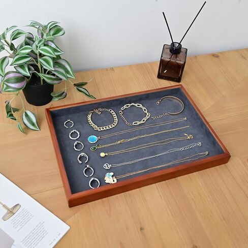 Elegant Wood Flat Jewelry Tray - Stackable Jewelry Drawer Organizer & Showcase Holder, White and Brown in Kuwait