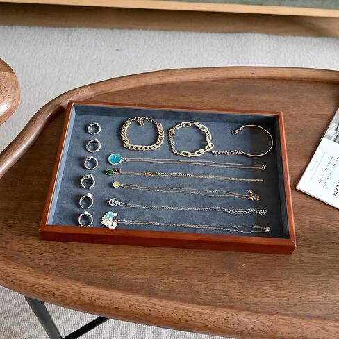 Elegant Wood Flat Jewelry Tray - Stackable Jewelry Drawer Organizer & Showcase Holder, White and Brown in Kuwait