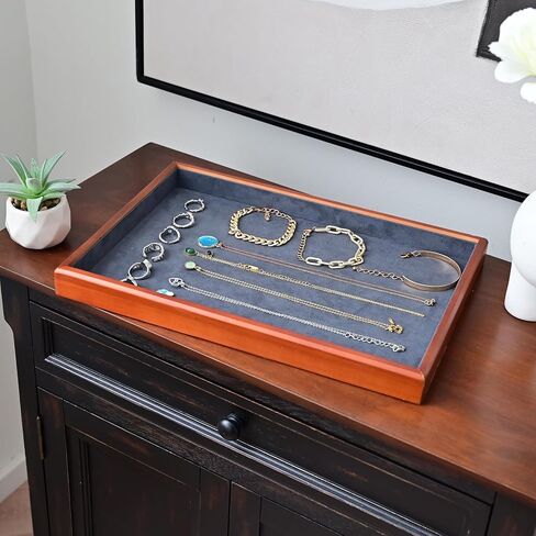 Elegant Wood Flat Jewelry Tray - Stackable Jewelry Drawer Organizer & Showcase Holder, White and Brown in Kuwait