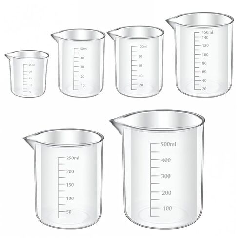 6 Pcs Plastic Graduated Beaker, 6 Sizes Transparent PP Measuring Cup Mixing Cup Lab Measuring Cups in 500ml/250ml/150ml/100ml/50 ml, 25 ml Capacity for Kitchen Lab Science Experiments in Saudi Arabia