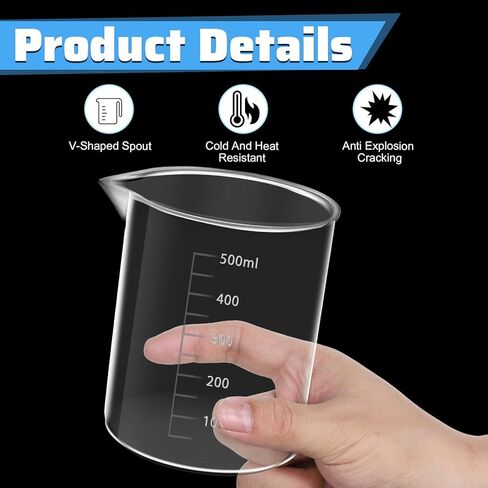6 Pcs Plastic Graduated Beaker, 6 Sizes Transparent PP Measuring Cup Mixing Cup Lab Measuring Cups in 500ml/250ml/150ml/100ml/50 ml, 25 ml Capacity for Kitchen Lab Science Experiments in Saudi Arabia