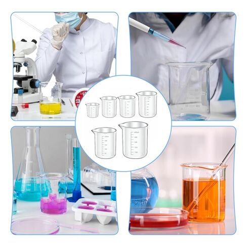 6 Pcs Plastic Graduated Beaker, 6 Sizes Transparent PP Measuring Cup Mixing Cup Lab Measuring Cups in 500ml/250ml/150ml/100ml/50 ml, 25 ml Capacity for Kitchen Lab Science Experiments in Saudi Arabia
