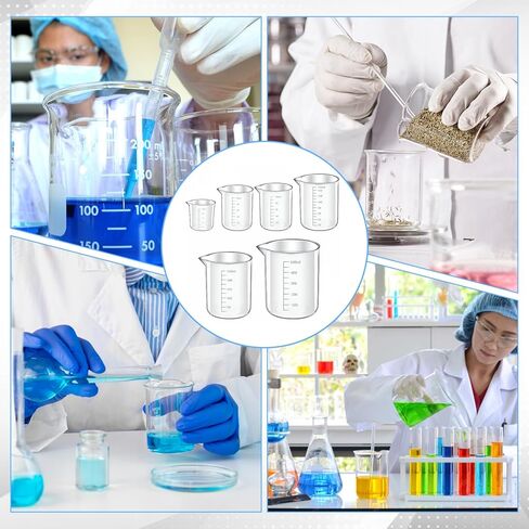 6 Pcs Plastic Graduated Beaker, 6 Sizes Transparent PP Measuring Cup Mixing Cup Lab Measuring Cups in 500ml/250ml/150ml/100ml/50 ml, 25 ml Capacity for Kitchen Lab Science Experiments in Saudi Arabia