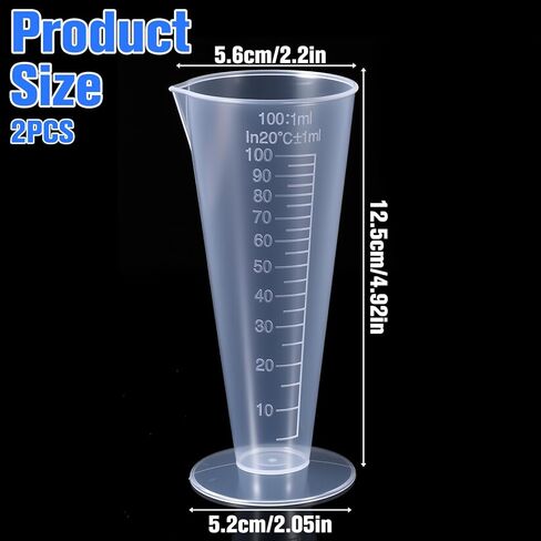 Plastic Graduated Measuring Cup, 100mL Round Base Cone Shape Graduated Beaker Clear Capacity Beaker for Kitchen Lab(2Pack) in Saudi Arabia