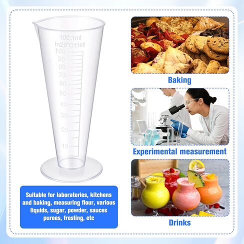 Plastic Graduated Measuring Cup, 100mL Round Base Cone Shape Graduated Beaker Clear Capacity Beaker for Kitchen Lab(2Pack) in Saudi Arabia