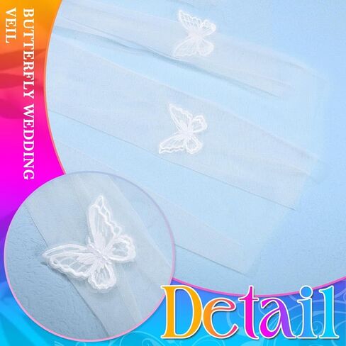 Unsutuo 1 Tier Bride Wedding Veil Fingertip Tulle Veil Butterfly Bridal Veil with Headpiece for Women and Girls in Kuwait