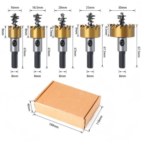 High Speed Steel Titanium Coated Drilling Set, 5 Pieces, 16mm to 30mm, Suitable for Metal Plates and Stainless Steel Drilling Tools, Drilling bits in Kuwait