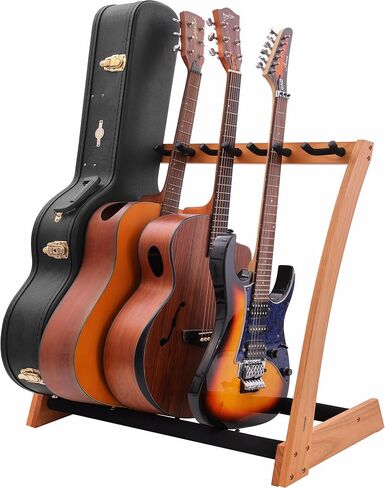 Nefelibata Guitar Stands 5 Wooden Guitar Rack Floor for Guitars and Cases, Electric, Acoustic, Bass Guitars, Cellos - German Ash-Black in Saudi Arabia
