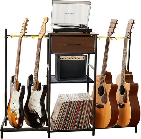 Pearington 3-Tier Multi Guitar Floor Stand with Amp Stand and Cloth Drawer, Space-Saving Floor Guitar Rack for 4 Acoustic, Electric, or Bass Guitars and Ukeleles in Saudi Arabia