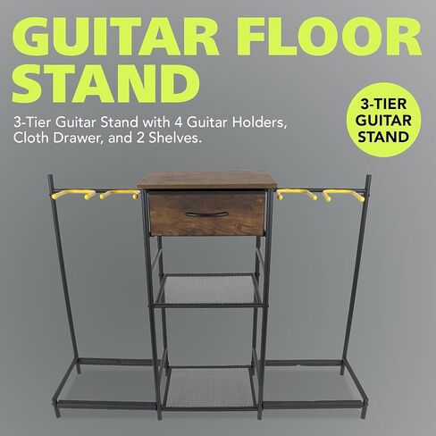 Pearington 3-Tier Multi Guitar Floor Stand with Amp Stand and Cloth Drawer, Space-Saving Floor Guitar Rack for 4 Acoustic, Electric, or Bass Guitars and Ukeleles in Saudi Arabia