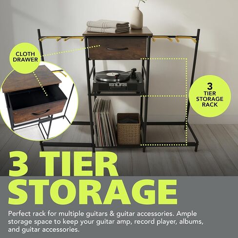 Pearington 3-Tier Multi Guitar Floor Stand with Amp Stand and Cloth Drawer, Space-Saving Floor Guitar Rack for 4 Acoustic, Electric, or Bass Guitars and Ukeleles in Saudi Arabia