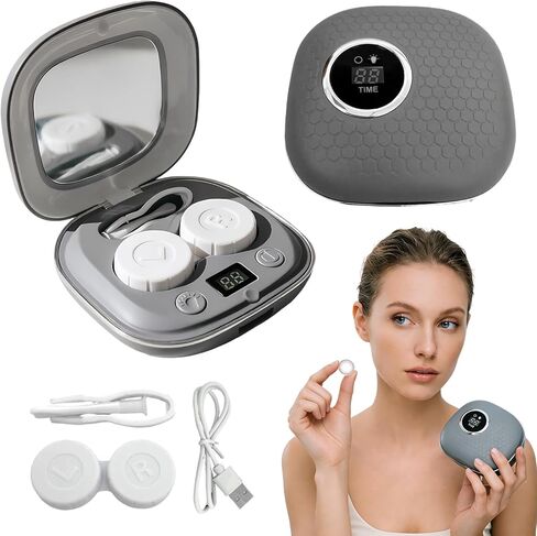 منظف ​​العدسات اللاصقة بالموجات فوق الصوتية 50 كيلو هرتز مع آلة تنظيف العدسات اللاصقة الخفيفة القابلة لإعادة الشحن مع 4 أوضاع توقيت، أدوات العناية بالعدسات اللاصقة المحمولة للسفر المنزلي in Kuwait