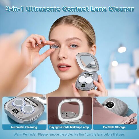 منظف ​​العدسات اللاصقة بالموجات فوق الصوتية 50 كيلو هرتز مع آلة تنظيف العدسات اللاصقة الخفيفة القابلة لإعادة الشحن مع 4 أوضاع توقيت، أدوات العناية بالعدسات اللاصقة المحمولة للسفر المنزلي in Kuwait
