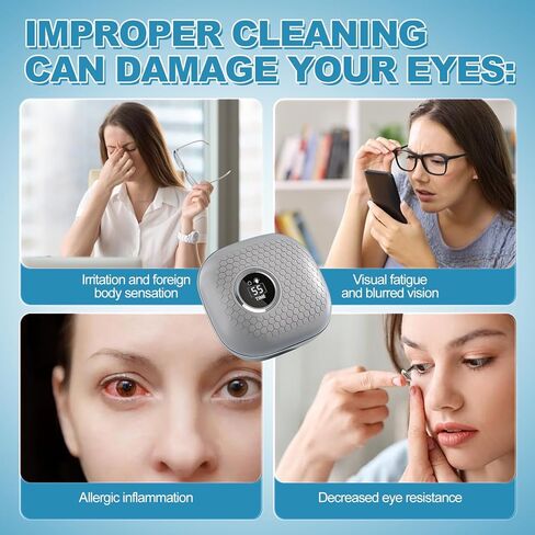 منظف ​​العدسات اللاصقة بالموجات فوق الصوتية 50 كيلو هرتز مع آلة تنظيف العدسات اللاصقة الخفيفة القابلة لإعادة الشحن مع 4 أوضاع توقيت، أدوات العناية بالعدسات اللاصقة المحمولة للسفر المنزلي in Kuwait