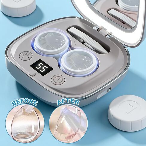منظف ​​العدسات اللاصقة بالموجات فوق الصوتية 50 كيلو هرتز مع آلة تنظيف العدسات اللاصقة الخفيفة القابلة لإعادة الشحن مع 4 أوضاع توقيت، أدوات العناية بالعدسات اللاصقة المحمولة للسفر المنزلي in Kuwait