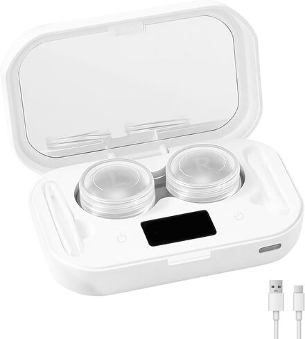 آلة تنظيف العدسات اللاصقة، منظف العدسات اللاصقة بالموجات فوق الصوتية المحمول مع 4 أوضاع توقيت، التطهير بالضوء الأزرق، اهتزاز عالي التردد 360 درجة لتنظيف العدسات الناعمة، العدسات اللاصقة الملونة in Kuwait