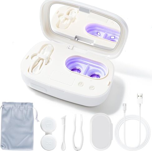 منظف ​​العدسات اللاصقة المحمول بالموجات فوق الصوتية مع الضوء الأزرق، آلة تنظيف العدسات اللاصقة القابلة لإعادة الشحن LXIANGN مع 4 أوضاع توقيت ومجموعة أدوات إزالة قضيب (وردي) in Kuwait