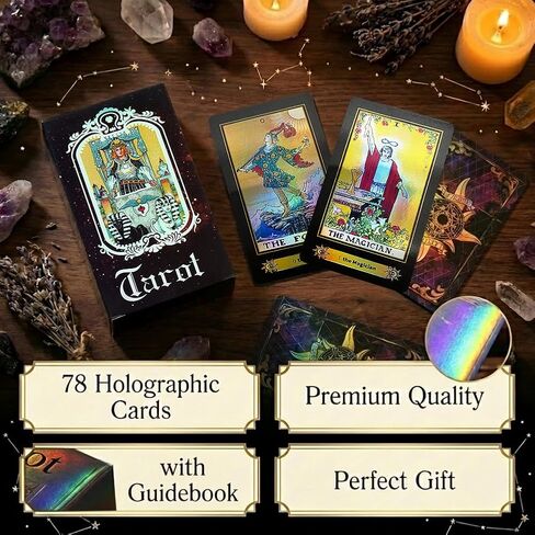 Tarot Cards Deck, 78 Holographic Classic Tarot Cards with Surface Laser with English Edition Guidebook for Beginners in Kuwait