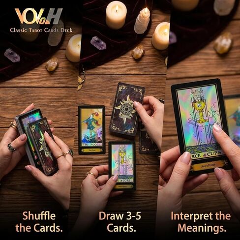 Tarot Cards Deck, 78 Holographic Classic Tarot Cards with Surface Laser with English Edition Guidebook for Beginners in Kuwait