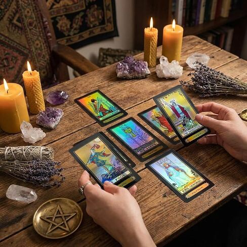 Tarot Cards Deck, 78 Holographic Classic Tarot Cards with Surface Laser with English Edition Guidebook for Beginners in Kuwait