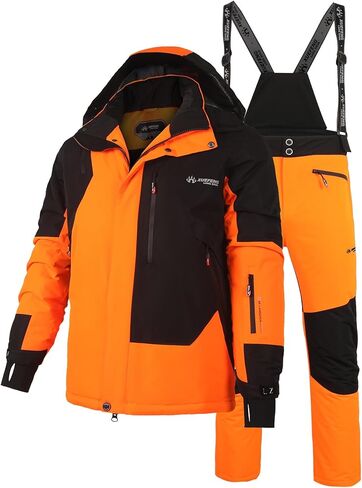 EVIL WOLF Men's Waterproof Ski Bib Pants Set, Color Block, Thick Warm, Detachable Suspenders in Saudi Arabia
