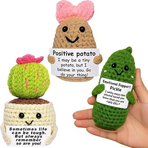 Emotional Support Crochet Gifts,3PCS Positive Potato Pickle Crochet Cactus Dolls,Funny Positive Crochet Christmas Birthday Gifts,Best Friends for Office Decor (Cactus+Potato+Pickle) in Saudi Arabia