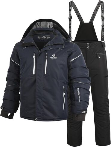 EVIL WOLF Men's Ski Suit Set, Windproof Waterproof Warm, Detachable Suspenders, for Outdoor Skiing & Mountaineering in Saudi Arabia