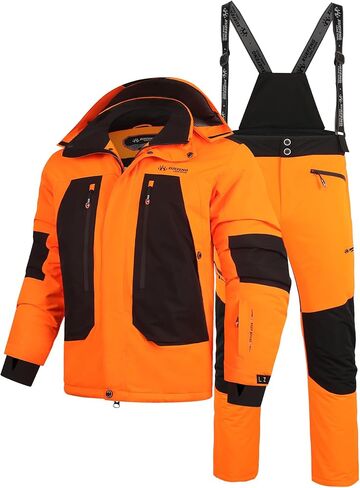 EVIL WOLF Men's Waterproof Ski Suit (Jacket & Pants), Thickened Insulated Winter Sports Suit with Adjustable Suspenders in Saudi Arabia