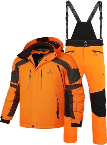 EVIL WOLF Men's Ski Jacket and Pants Set, Waterproof Windproof Snow Suit, Detachable Suspenders, Multiple Colors in Saudi Arabia