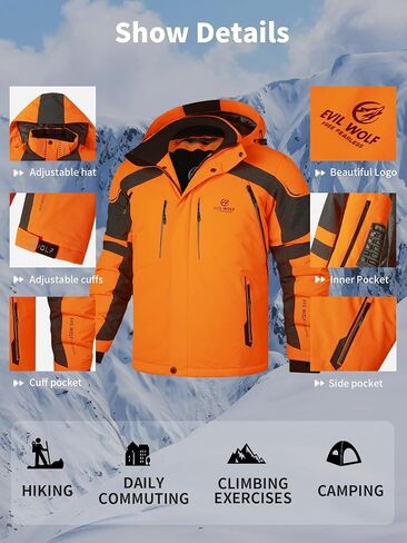 EVIL WOLF Men's Ski Jacket and Pants Set, Waterproof Windproof Snow Suit, Detachable Suspenders, Multiple Colors in Saudi Arabia