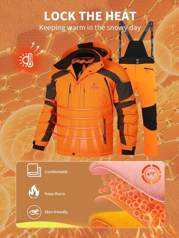 EVIL WOLF Men's Ski Jacket and Pants Set, Waterproof Windproof Snow Suit, Detachable Suspenders, Multiple Colors in Saudi Arabia