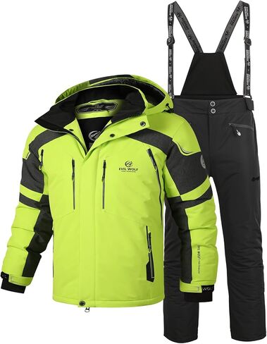 EVIL WOLF Men's Ski Jacket and Pants Set, Waterproof Windproof Snow Suit, Detachable Suspenders, Multiple Colors in Saudi Arabia