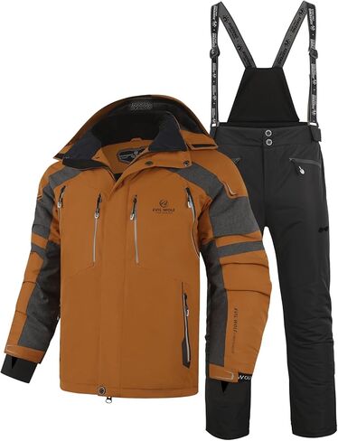 EVIL WOLF Men's Ski Jacket and Pants Set, Waterproof Windproof Snow Suit, Detachable Suspenders, Multiple Colors in Saudi Arabia