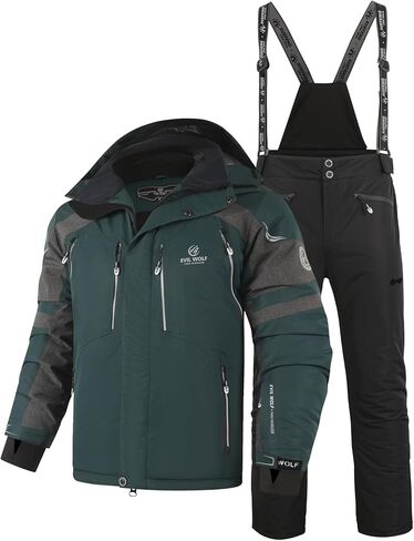 EVIL WOLF Men's Ski Jacket and Pants Set, Waterproof Windproof Snow Suit, Detachable Suspenders, Multiple Colors in Saudi Arabia