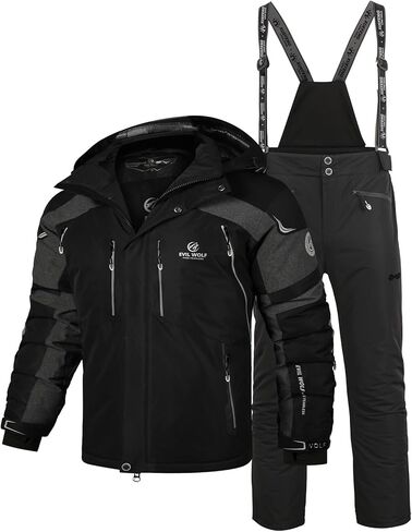 EVIL WOLF Men's Ski Jacket and Pants Set, Waterproof Windproof Snow Suit, Detachable Suspenders, Multiple Colors in Saudi Arabia