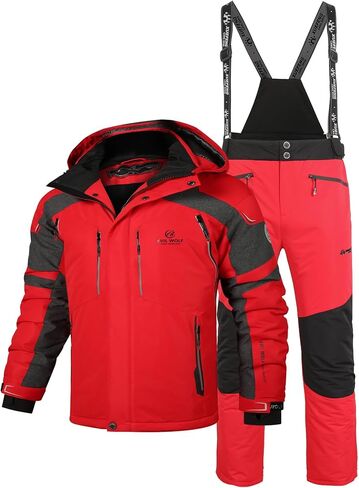EVIL WOLF Men's Ski Jacket and Pants Set, Waterproof Windproof Snow Suit, Detachable Suspenders, Multiple Colors in Saudi Arabia