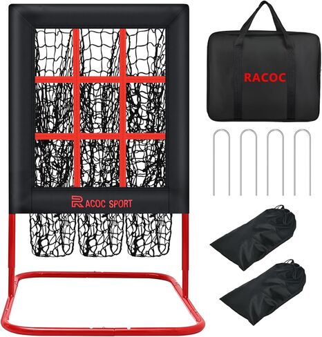 9 Hole Pitching Net, Baseball & Softball Pitching Net with Strike Zone, 3 Adjustable Height, Includes 4 Stakes & 2 Sandbags, Pitching Target with 9 Pocket Design in Kuwait