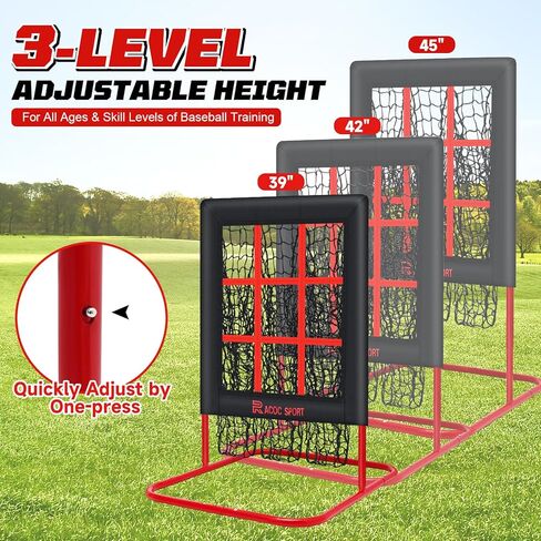 9 Hole Pitching Net, Baseball & Softball Pitching Net with Strike Zone, 3 Adjustable Height, Includes 4 Stakes & 2 Sandbags, Pitching Target with 9 Pocket Design in Kuwait