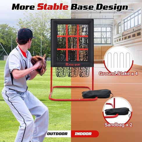 9 Hole Pitching Net, Baseball & Softball Pitching Net with Strike Zone, 3 Adjustable Height, Includes 4 Stakes & 2 Sandbags, Pitching Target with 9 Pocket Design in Kuwait
