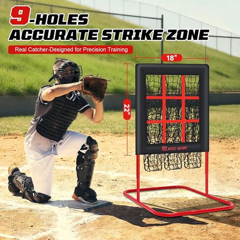 9 Hole Pitching Net, Baseball & Softball Pitching Net with Strike Zone, 3 Adjustable Height, Includes 4 Stakes & 2 Sandbags, Pitching Target with 9 Pocket Design in Kuwait