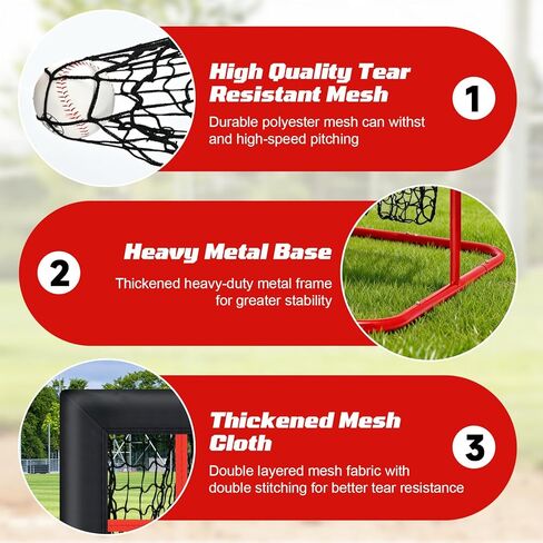 9 Hole Pitching Net, Baseball & Softball Pitching Net with Strike Zone, 3 Adjustable Height, Includes 4 Stakes & 2 Sandbags, Pitching Target with 9 Pocket Design in Kuwait