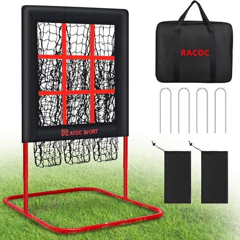 9 Hole Pitching Net, Baseball & Softball Pitching Net with Strike Zone, 3 Adjustable Height, Includes 4 Stakes & 2 Sandbags, Pitching Target with 9 Pocket Design in Kuwait