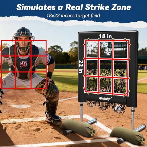 9 Hole Pitching Net with Strike Zone, Heavy-Duty Baseball & Softball Training Equipment for Pitching and Hitting, 5 Height Adjustable 9 Pocket Target, Portable Practice Equipment for All Ages in Saudi Arabia