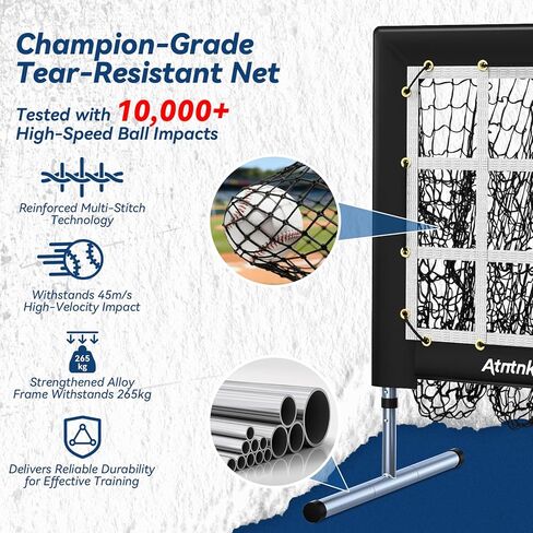 9 Hole Pitching Net with Strike Zone, Heavy-Duty Baseball & Softball Training Equipment for Pitching and Hitting, 5 Height Adjustable 9 Pocket Target, Portable Practice Equipment for All Ages in Saudi Arabia