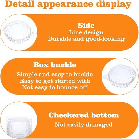 150 Pack Clear Thickening Plastic Hinged Take Out Containers Disposable Clamshell Food Cake Containers with Lids 5.9 x 5.9 x 3.3 inch for Dessert, Cakes, Salads, Pasta, Sandwiches in Saudi Arabia