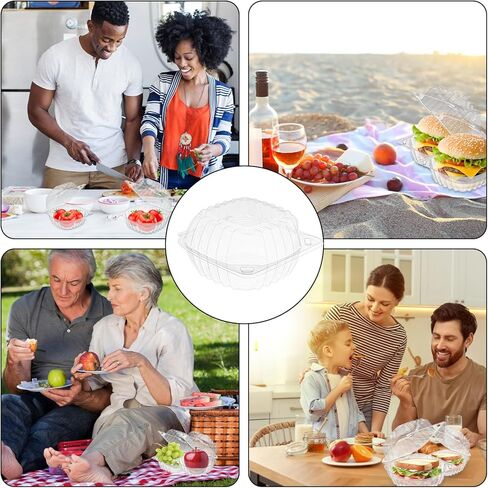 150 Pack Clear Thickening Plastic Hinged Take Out Containers Disposable Clamshell Food Cake Containers with Lids 5.9 x 5.9 x 3.3 inch for Dessert, Cakes, Salads, Pasta, Sandwiches in Saudi Arabia