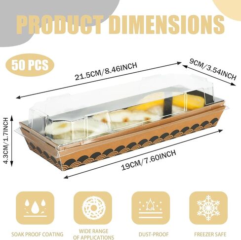 50 عبوة من حاويات السوشي مع غطاء، 8.5 × 3.5 × 1.7 بوصة صناديق سوشي للاستخدام مرة واحدة، صناديق ورقية للاستخدام مرة واحدة للفحم والبسكويت والحلويات والمعجنات (صغيرة) in Kuwait
